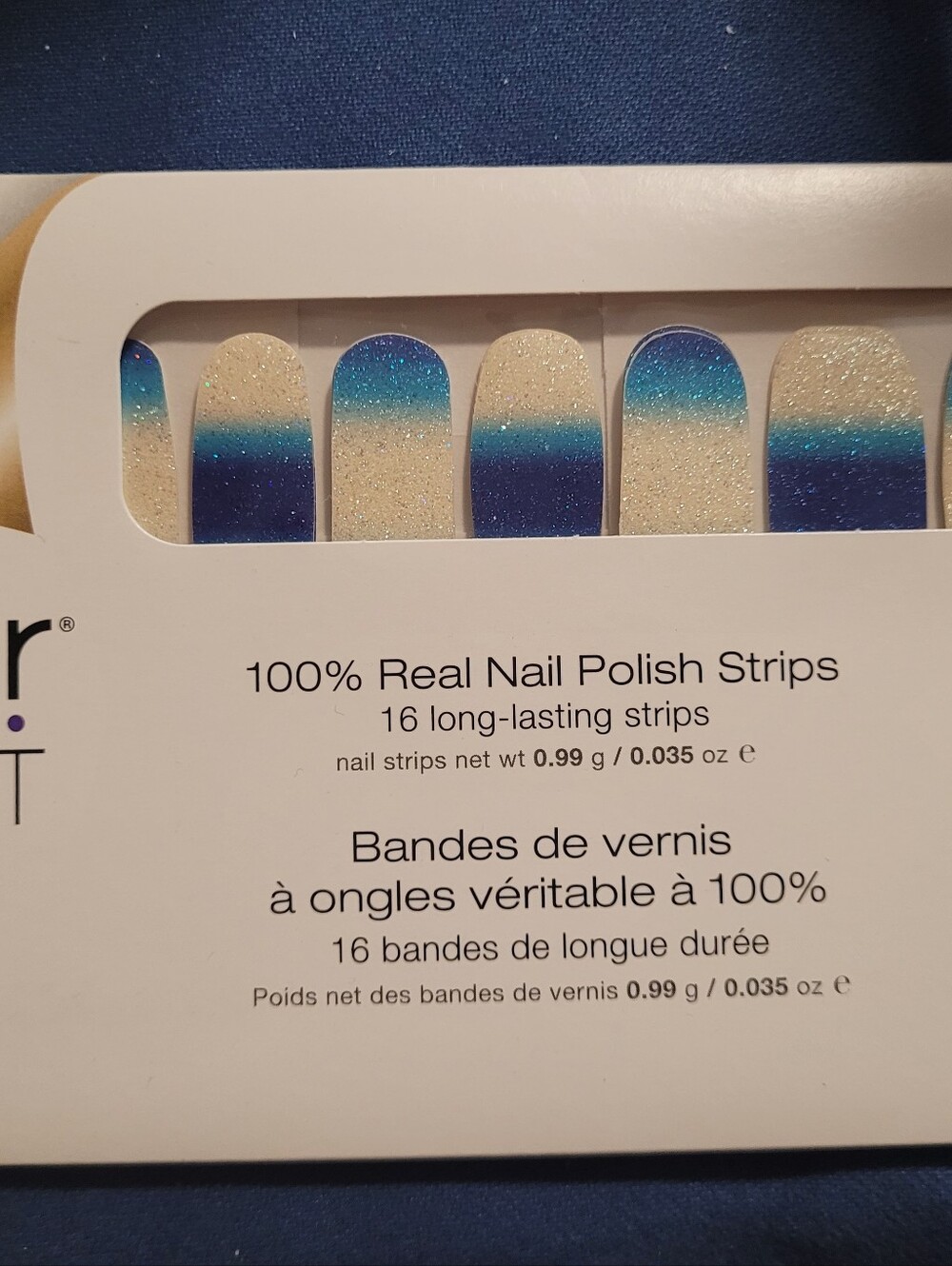 Color Street Blue to Cream Ombre Glitter Nail Strips